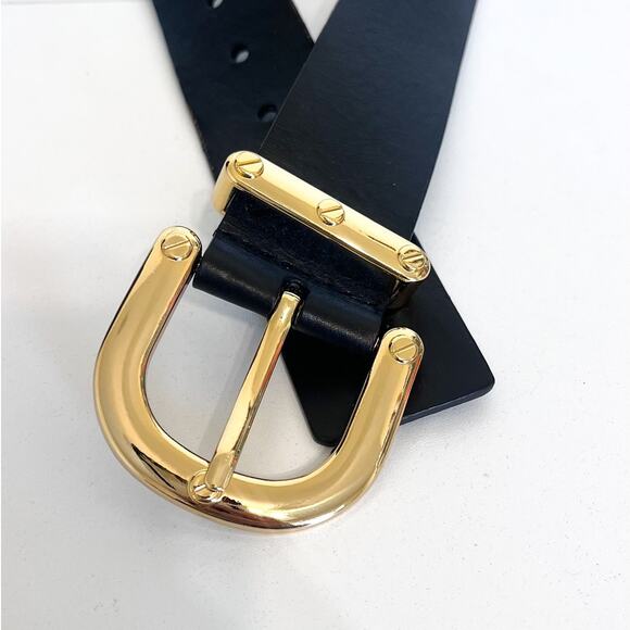Michael Kors Leather Womens Belt Size XS Black Gold Chunky Hardware Classic Work - Picture 4 of 8